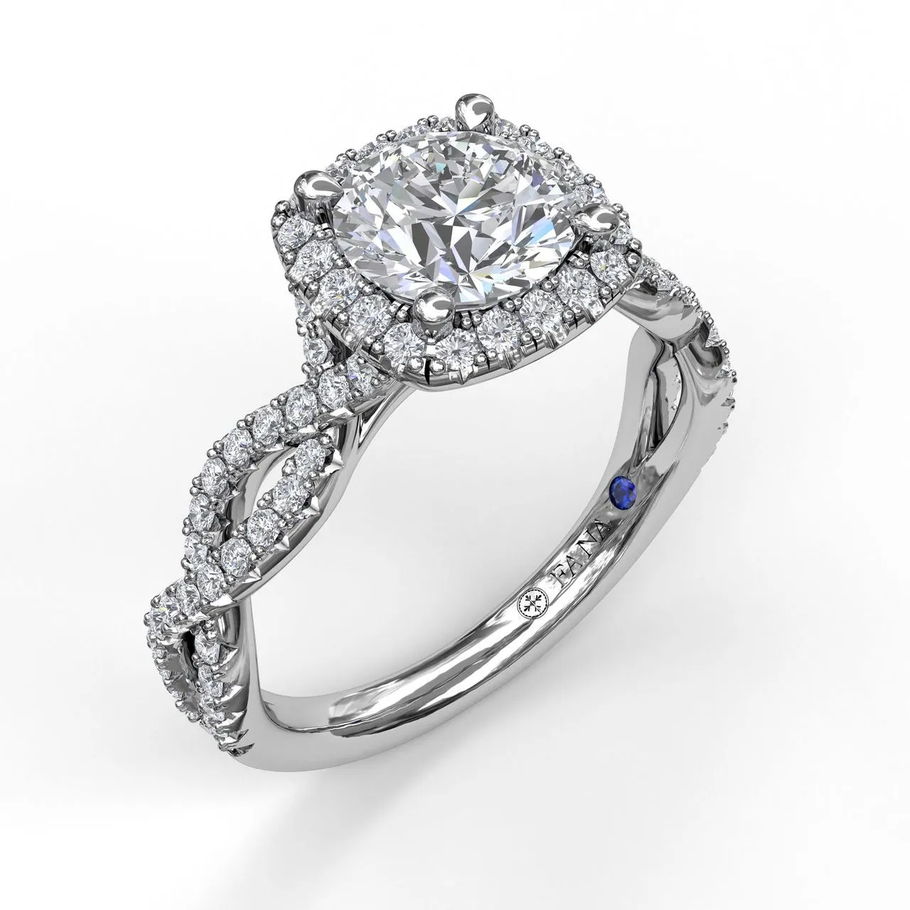 Fana Cushion Halo Twist Engagement Ring