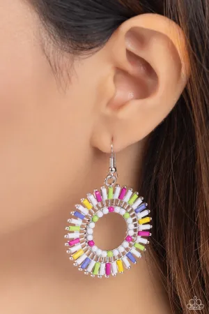 Ferris Wheel Finale - White - Purple, Pink, and Green Bead Paparazzi Fishhook Earrings