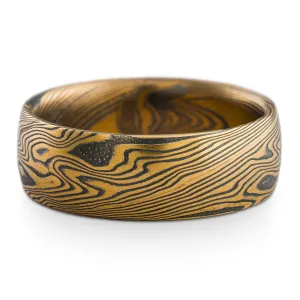 Fierce Mokume Gane Ring or Wedding Band in Twist Pattern and Oxidized Spark Palette