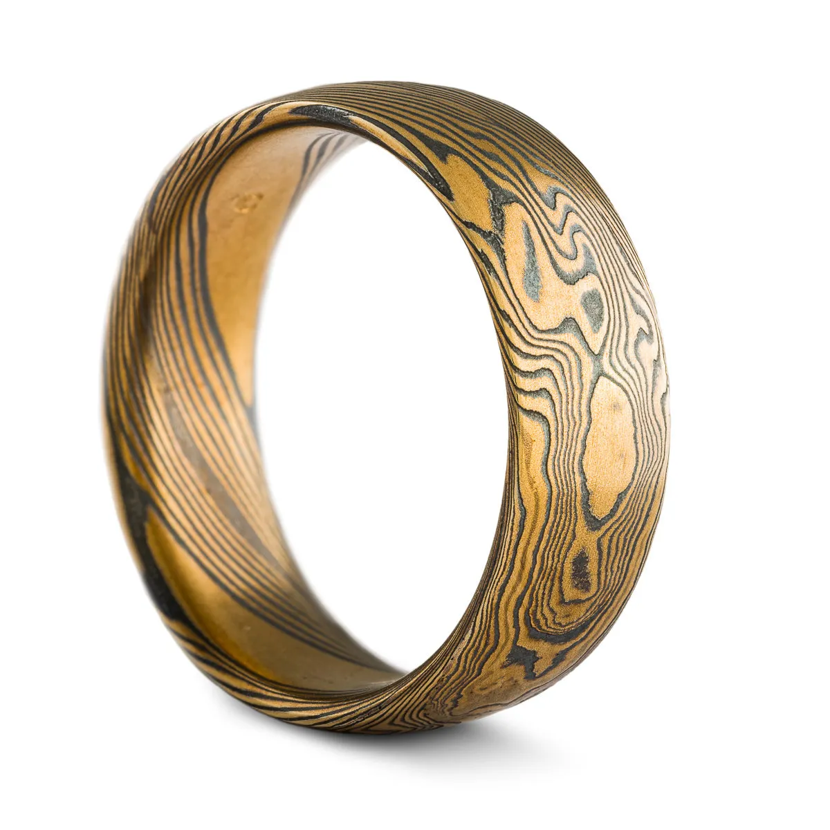 Fierce Mokume Gane Ring or Wedding Band in Twist Pattern and Oxidized Spark Palette