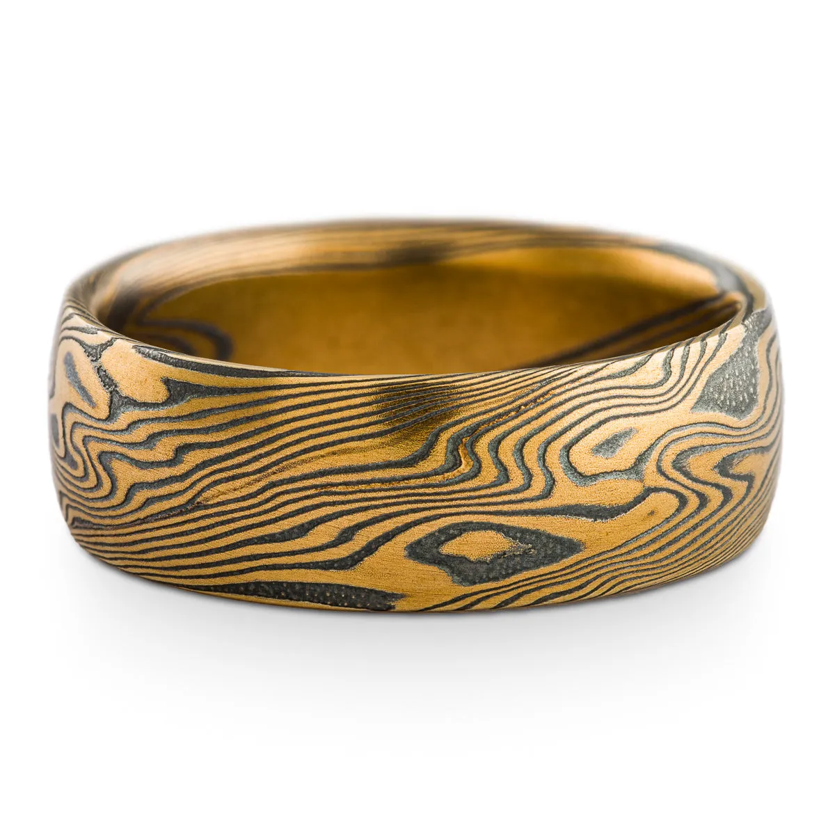 Fierce Mokume Gane Ring or Wedding Band in Twist Pattern and Oxidized Spark Palette