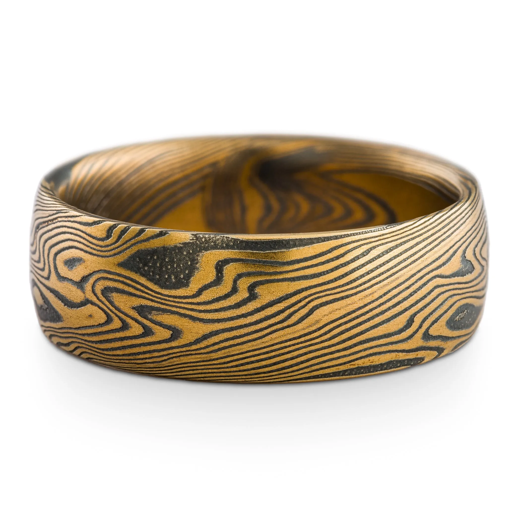 Fierce Mokume Gane Ring or Wedding Band in Twist Pattern and Oxidized Spark Palette