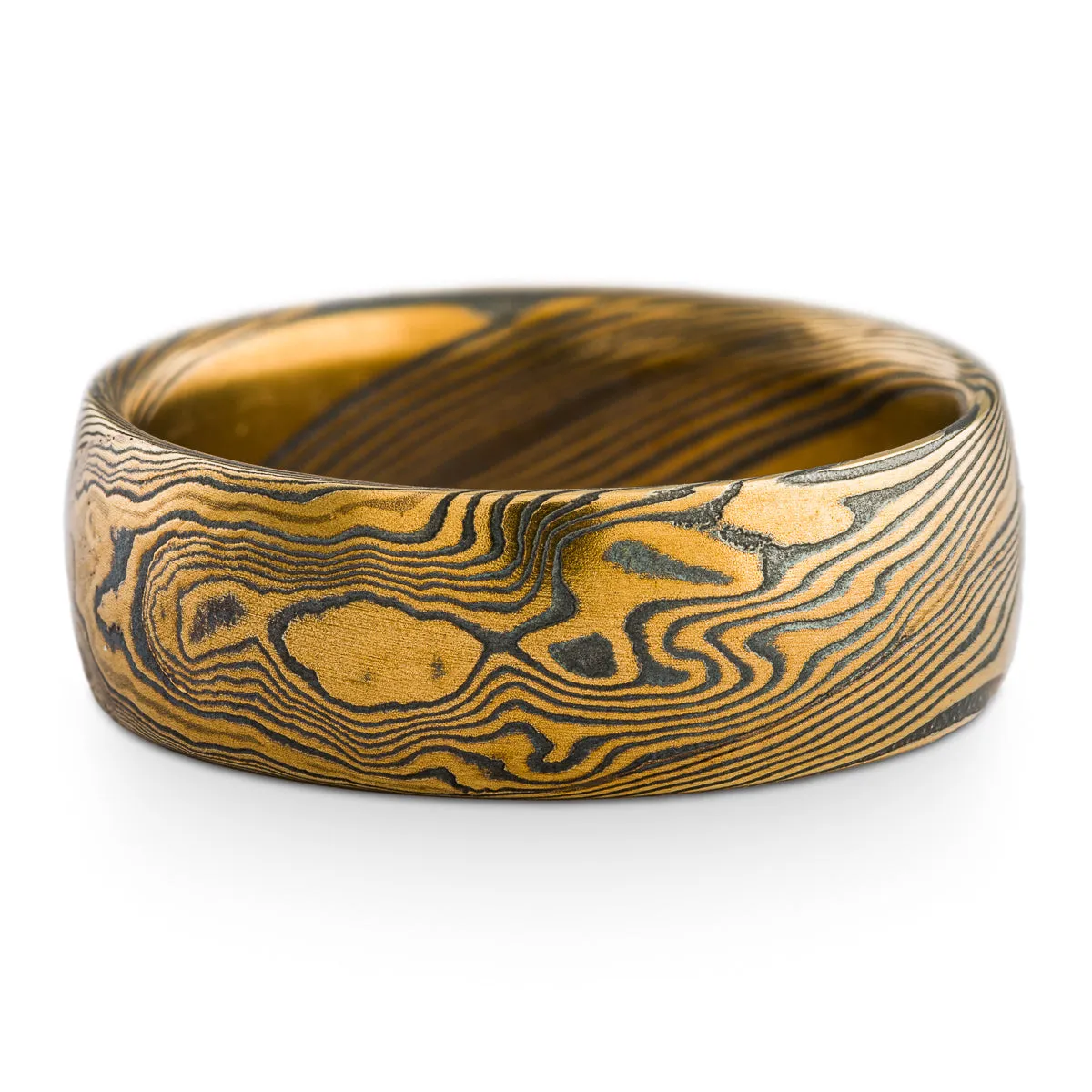 Fierce Mokume Gane Ring or Wedding Band in Twist Pattern and Oxidized Spark Palette