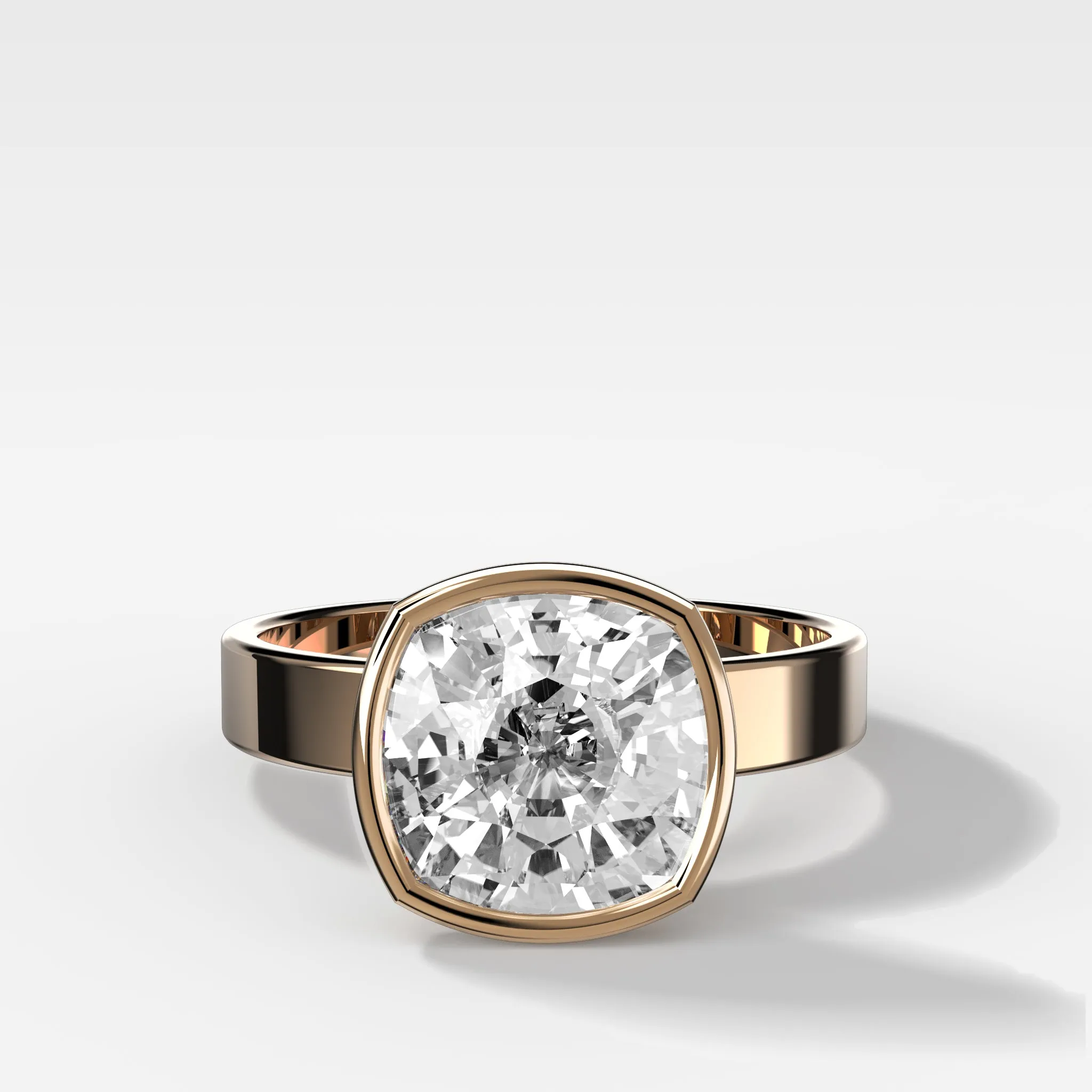 Finest Bezel Set Engagement Ring With Cushion Cut Diamond
