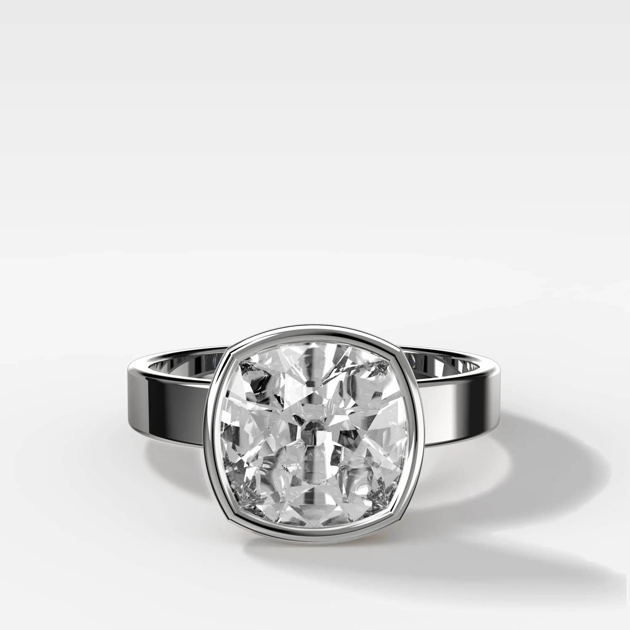 Finest Bezel Set Engagement Ring With Old Mine Cut Diamond