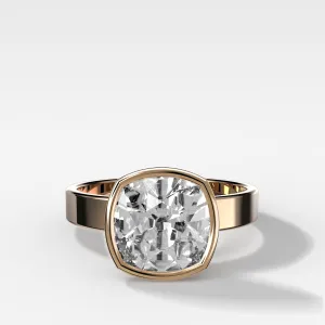 Finest Bezel Set Engagement Ring With Old Mine Cut Diamond