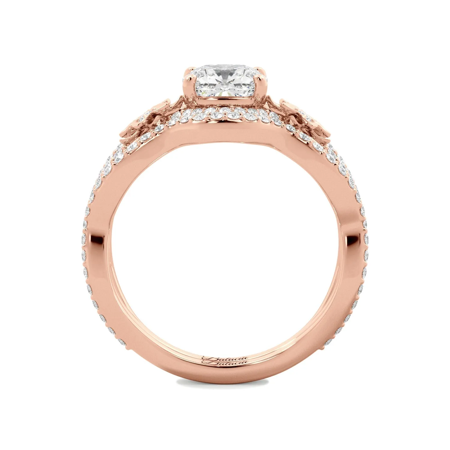 Floral Cushion Cut Custom Moissanite Engagement Ring Set