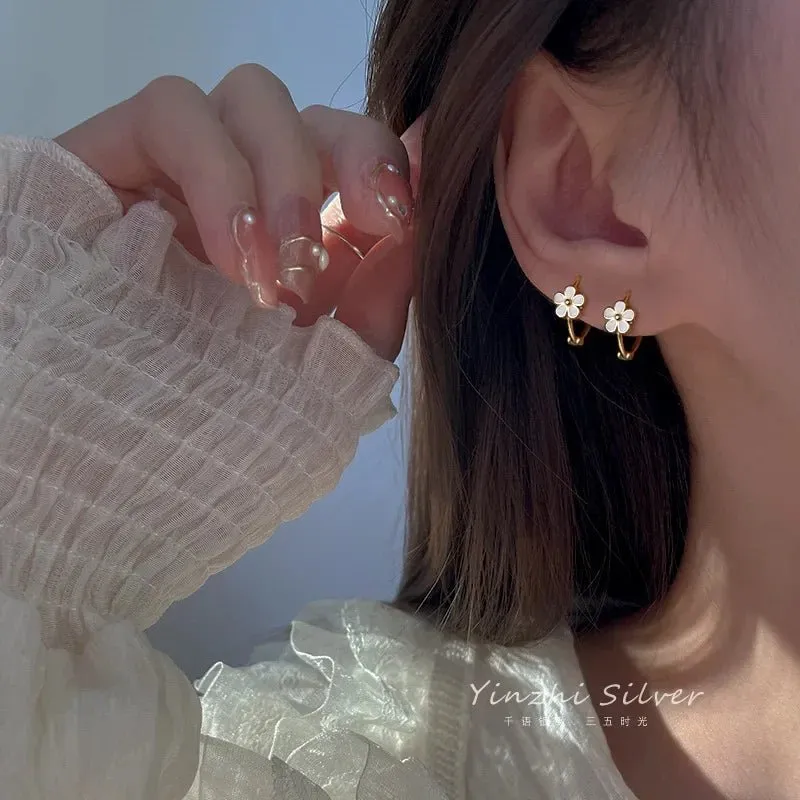 Flower Gold Earrings For Women 925 Sterling Silver Gift Jewelry