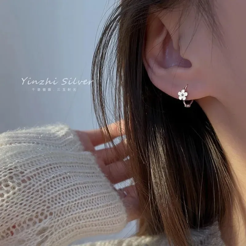 Flower Gold Earrings For Women 925 Sterling Silver Gift Jewelry