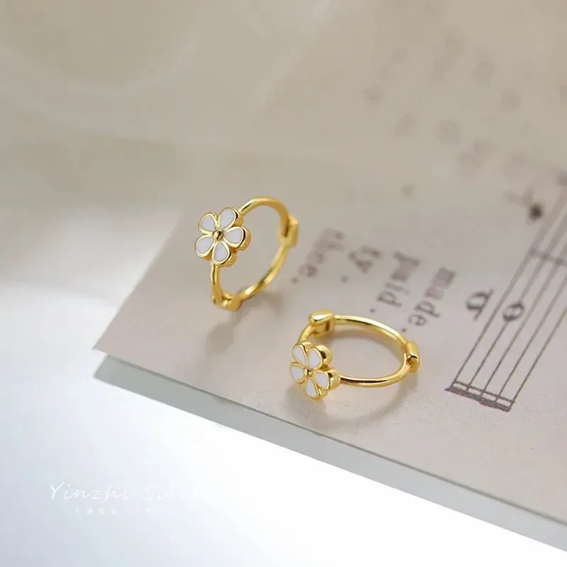 Flower Gold Earrings For Women 925 Sterling Silver Gift Jewelry