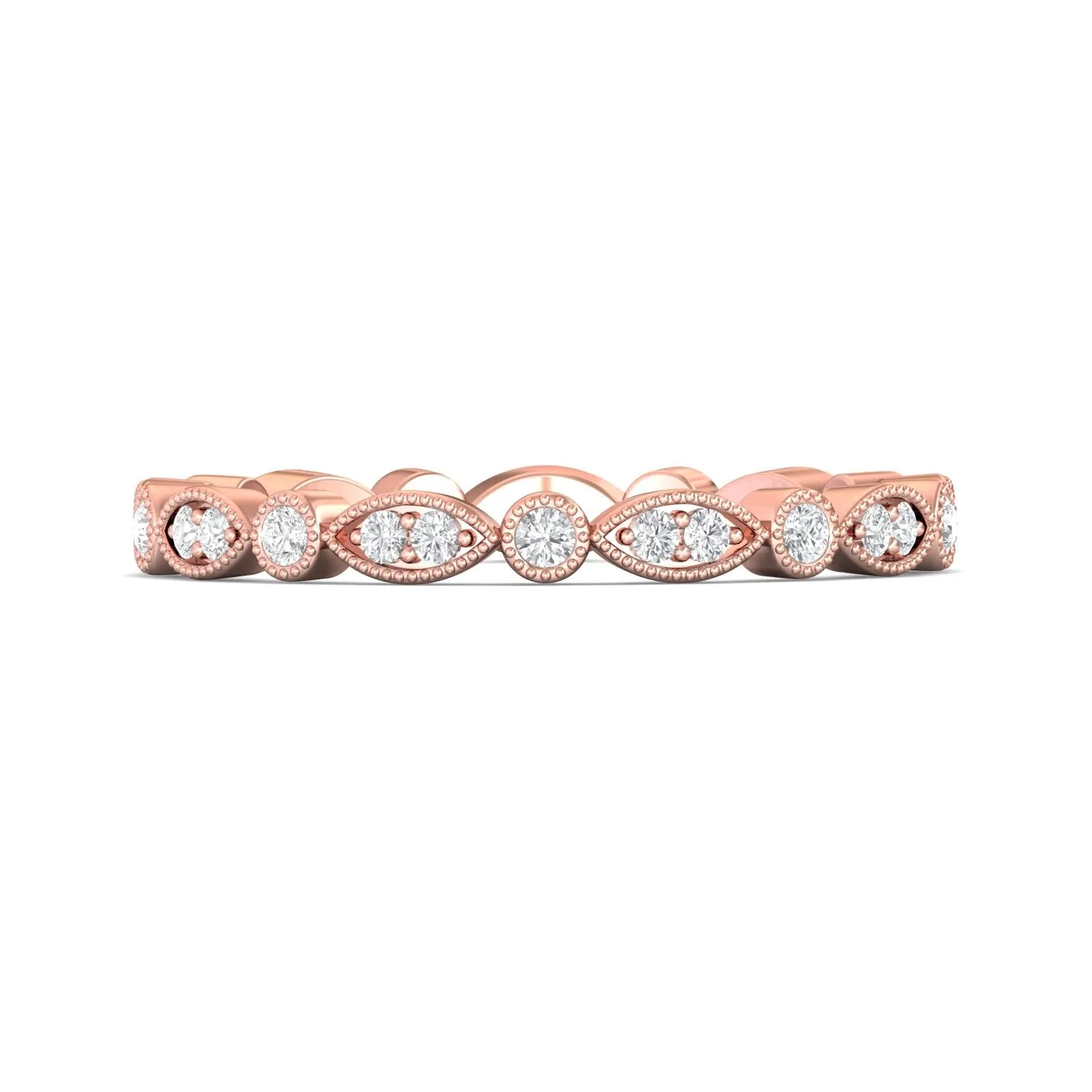 FlyerFit Micropave 18K Pink Gold Wedding Band