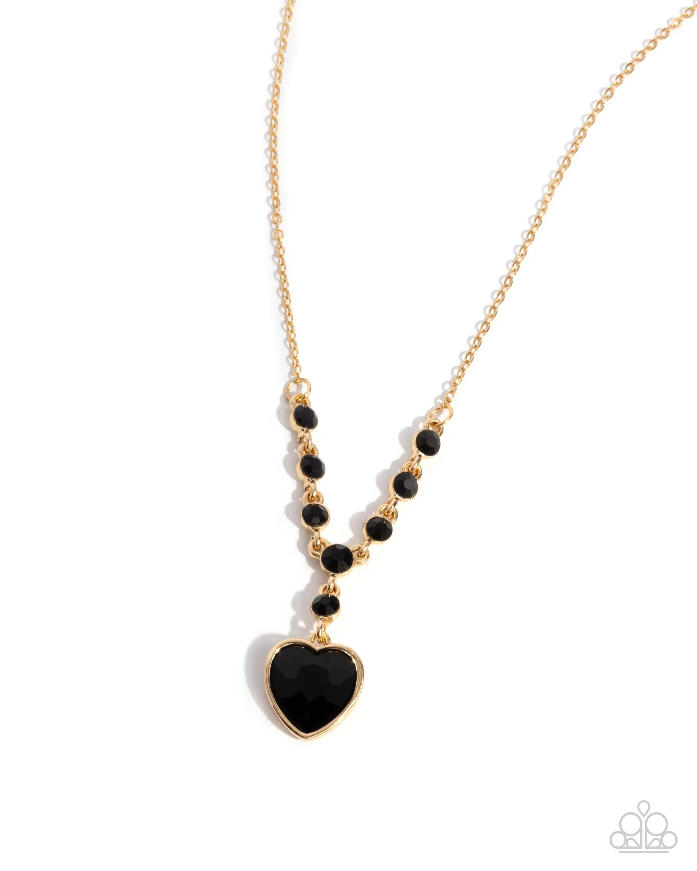 Fresh Fondness - Black - Faceted Heart Gem Gold Chain Paparazzi Short Necklace