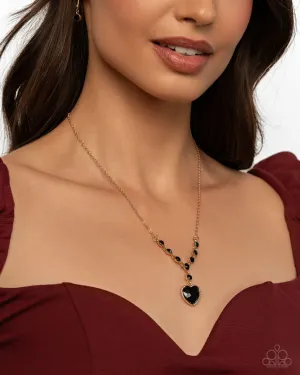 Fresh Fondness - Black - Faceted Heart Gem Gold Chain Paparazzi Short Necklace