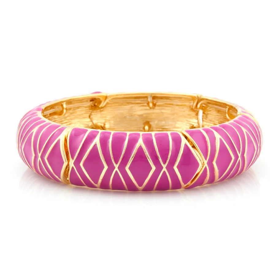 FUCHSIA ENAMEL STRETCH BRACELETS #NW41225B_GLD_FUCH (RB5)