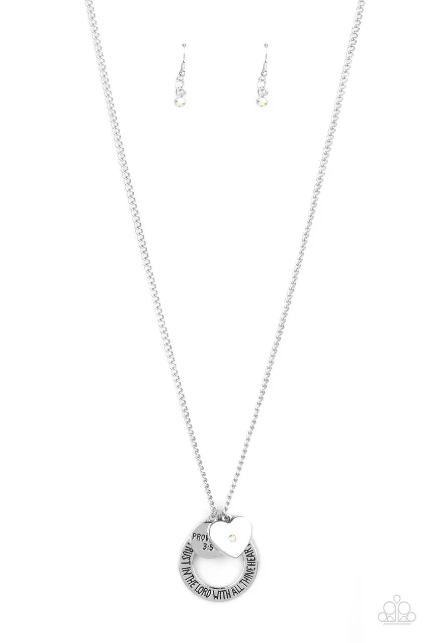 Full of Faith - Multi - Iridescent Rhinestone "Trust in the Lord" Inspirational/Religious Paparazzi Long Necklace