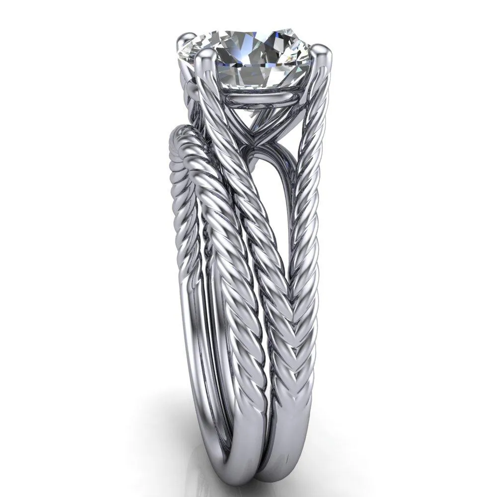 Gabriel Round Center Stone Split Band 4 Prong Engagement Ring