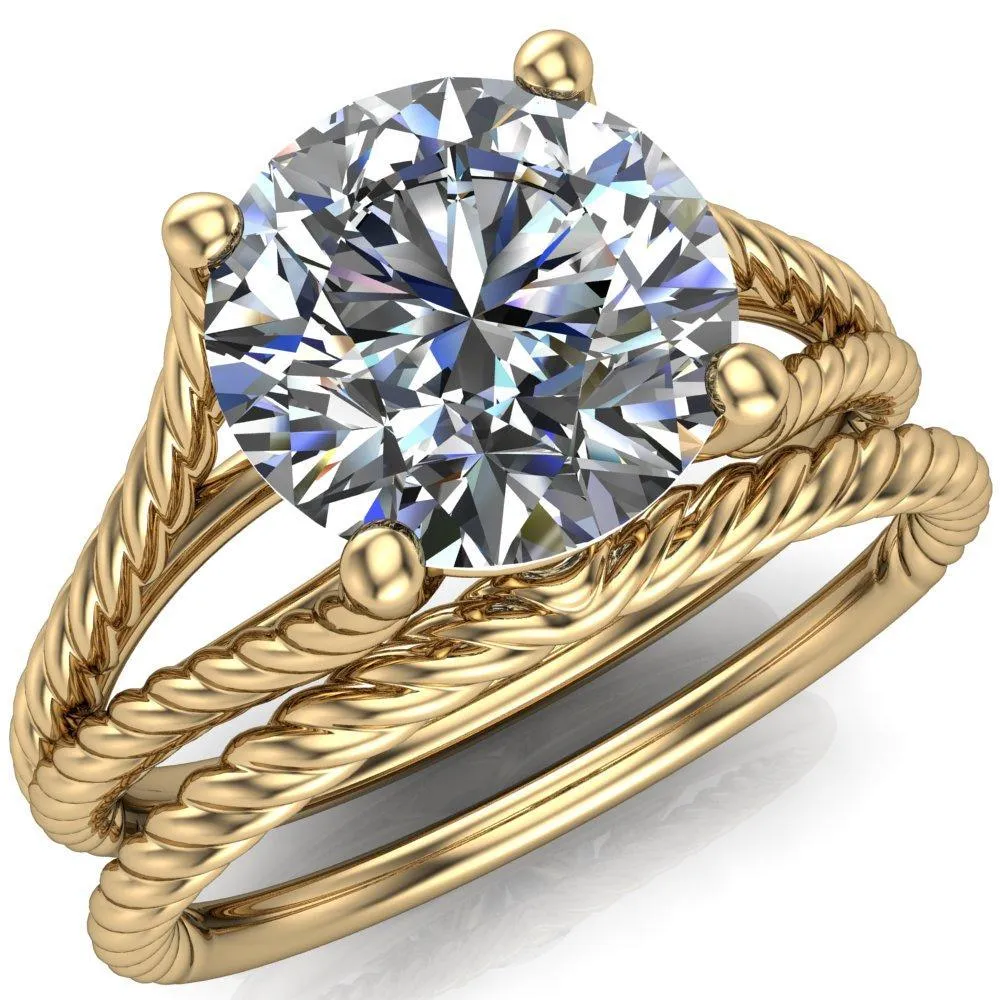 Gabriel Round Center Stone Split Band 4 Prong Engagement Ring