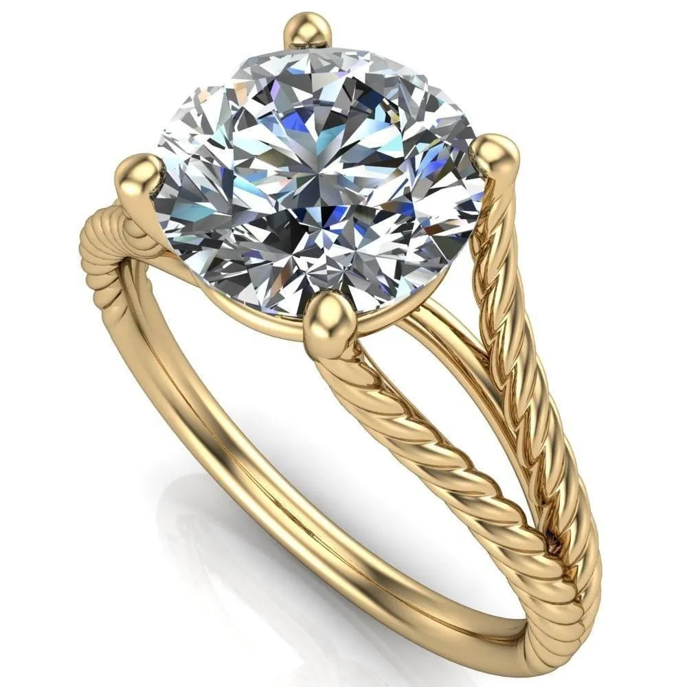 Gabriel Round Center Stone Split Band 4 Prong Engagement Ring
