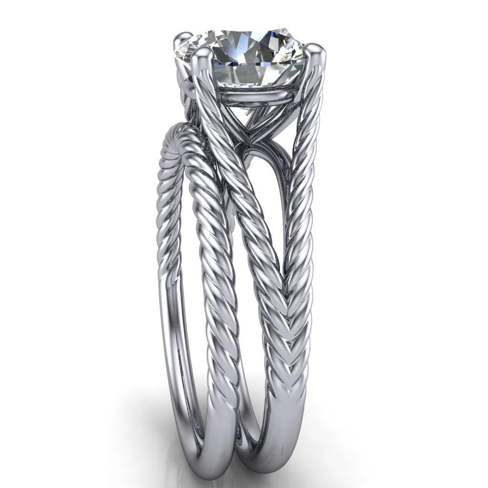 Gabriel Round Center Stone Split Band 4 Prong Engagement Ring
