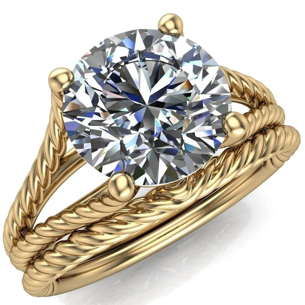 Gabriel Round Center Stone Split Band 4 Prong Engagement Ring