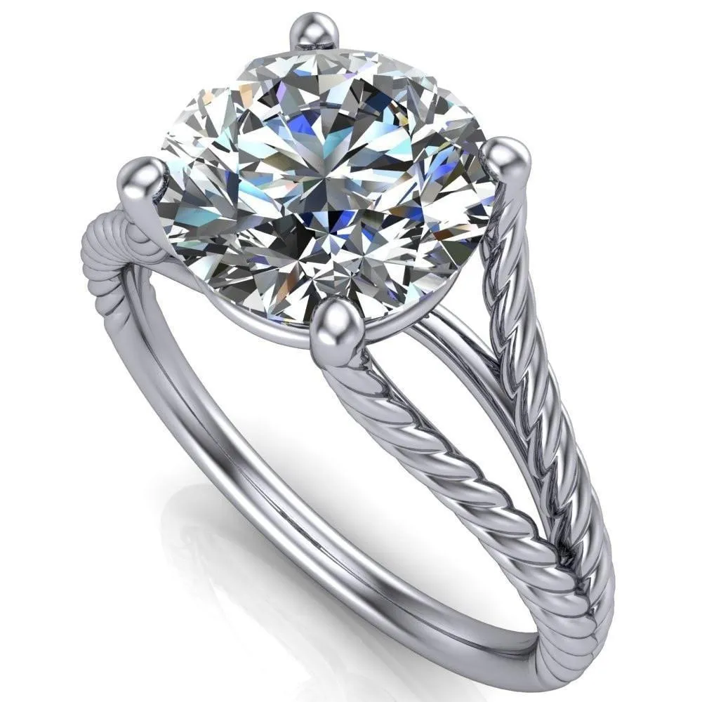 Gabriel Round Center Stone Split Band 4 Prong Engagement Ring
