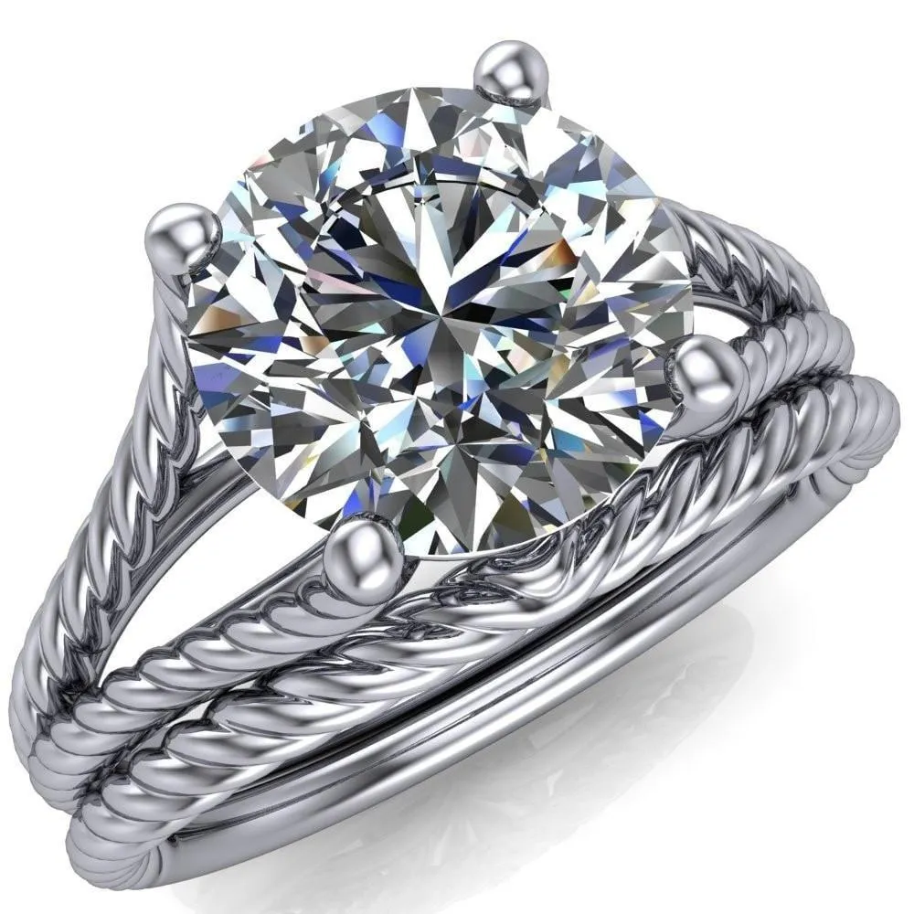 Gabriel Round Center Stone Split Band 4 Prong Engagement Ring