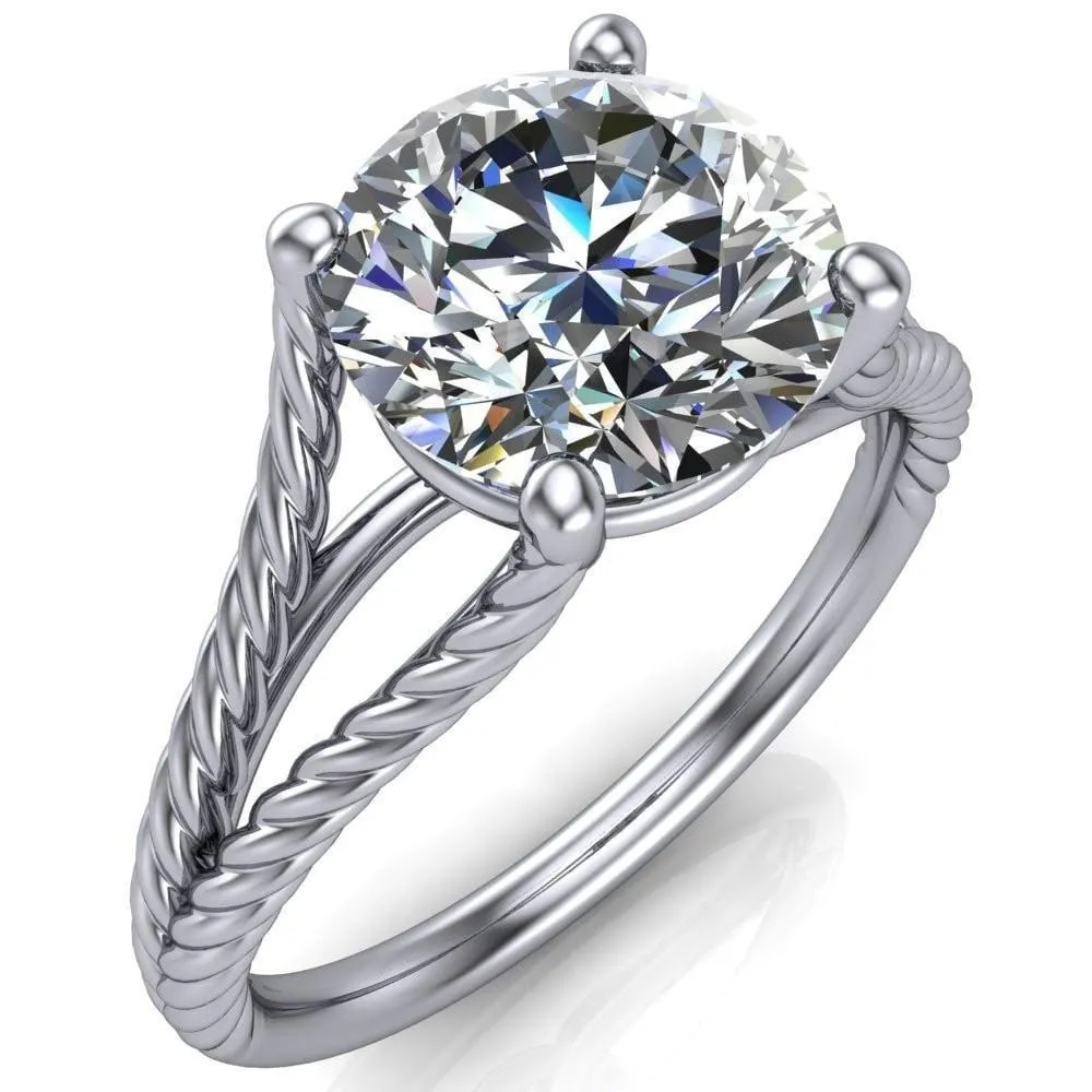 Gabriel Round Center Stone Split Band 4 Prong Engagement Ring
