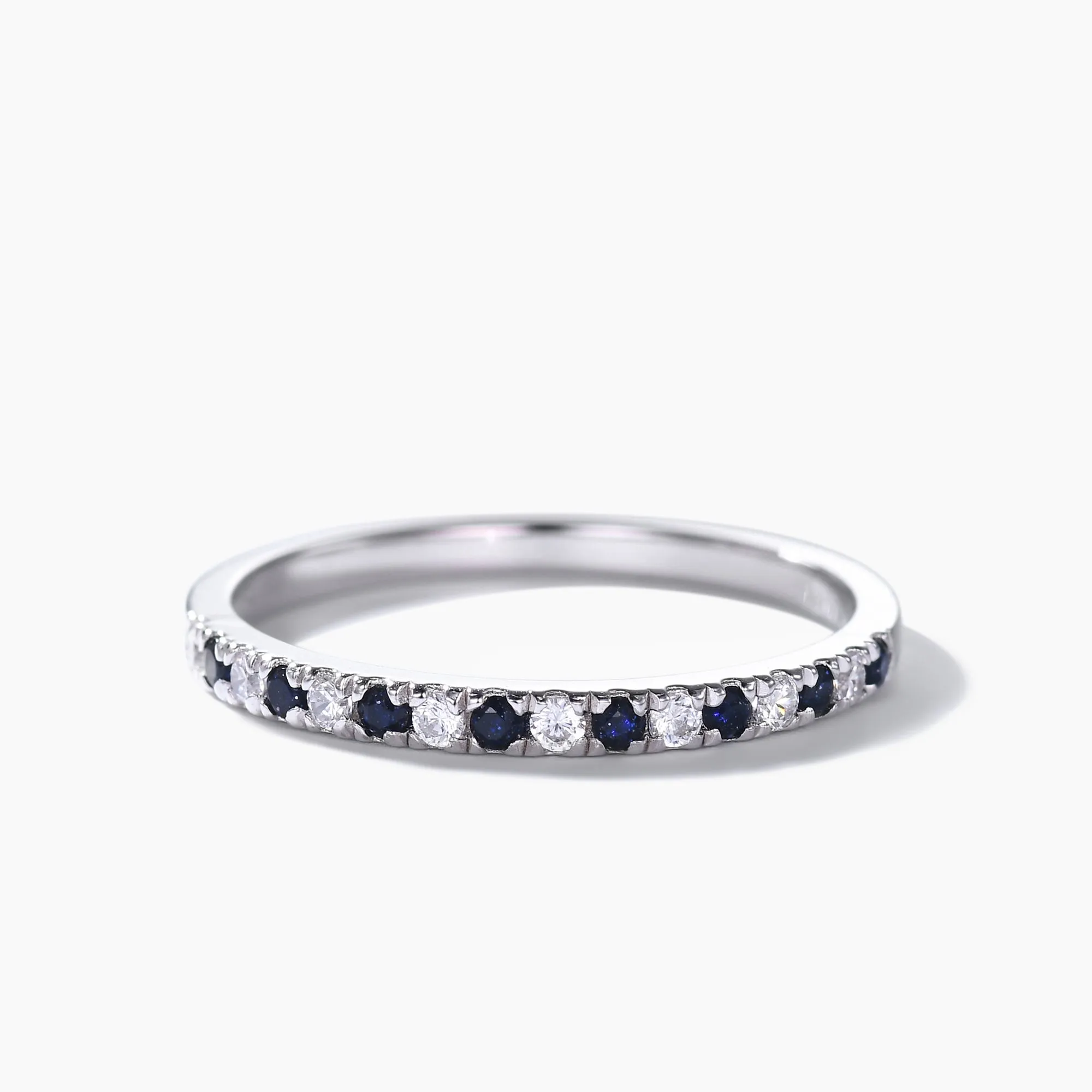 Galaxy Blue Sandstone Wedding Ring Moissanite Half Eternity 2mm Stacking Band
