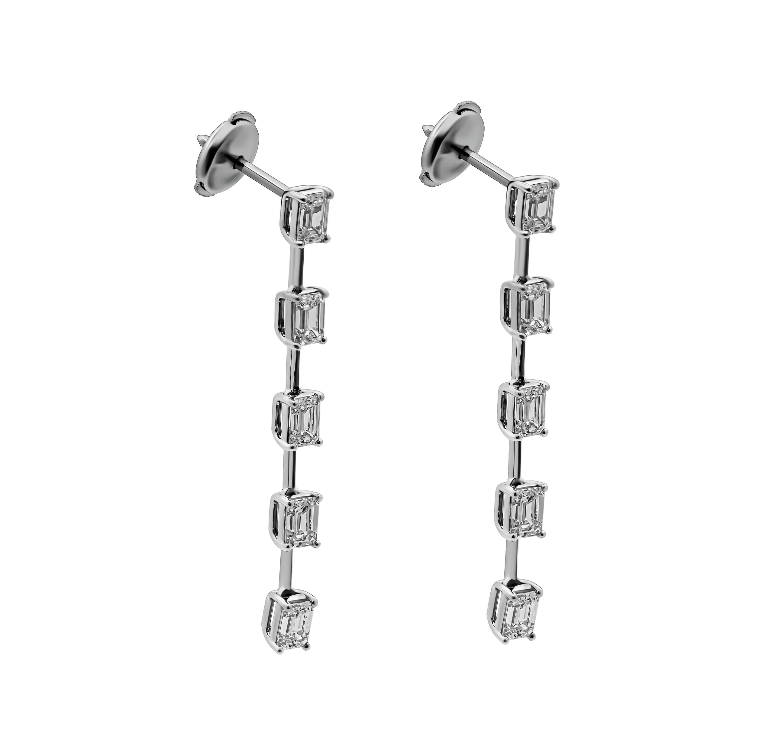 GIA Certified Linear Earrings with Emerald Cut Diamonds