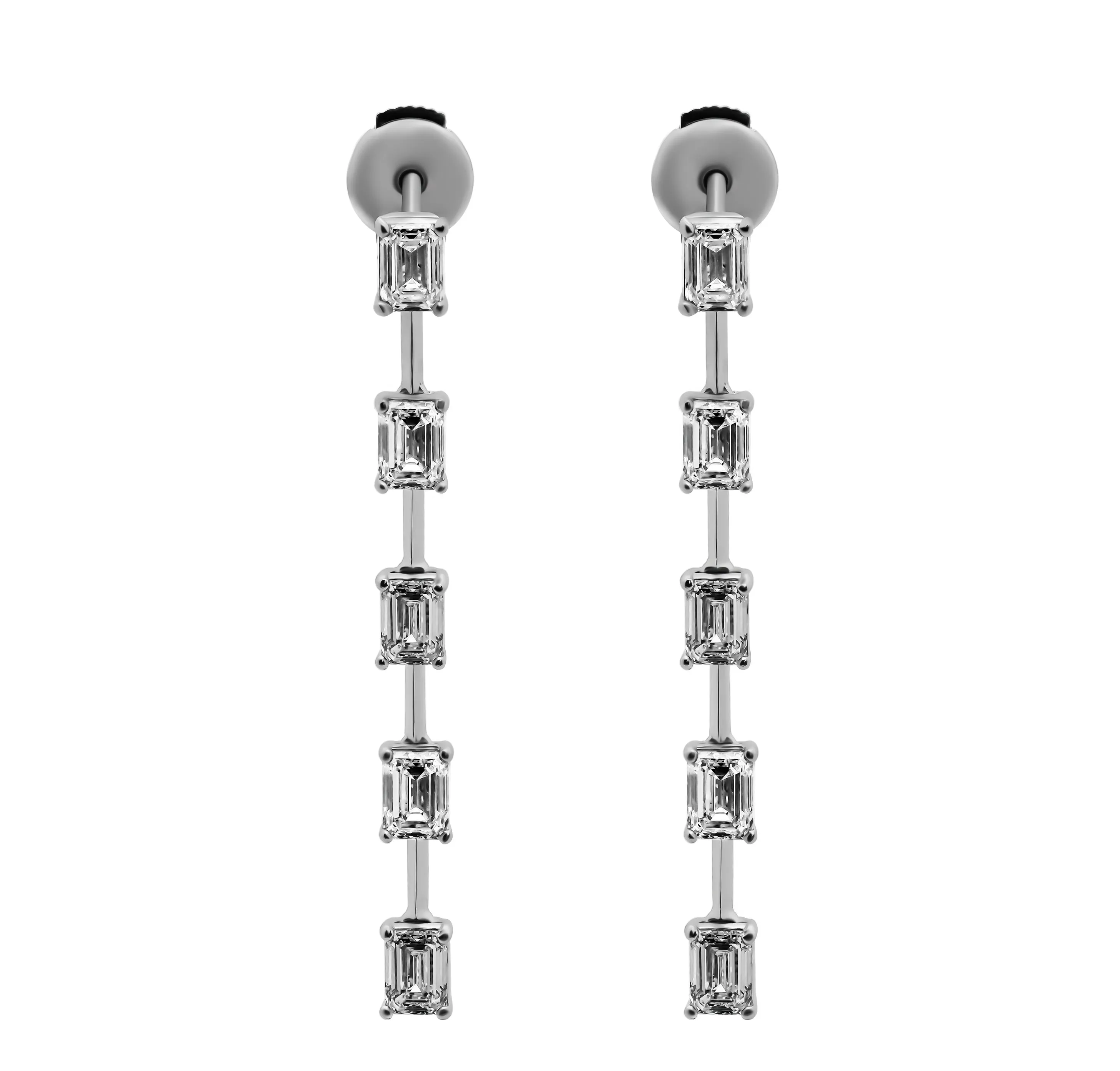 GIA Certified Linear Earrings with Emerald Cut Diamonds
