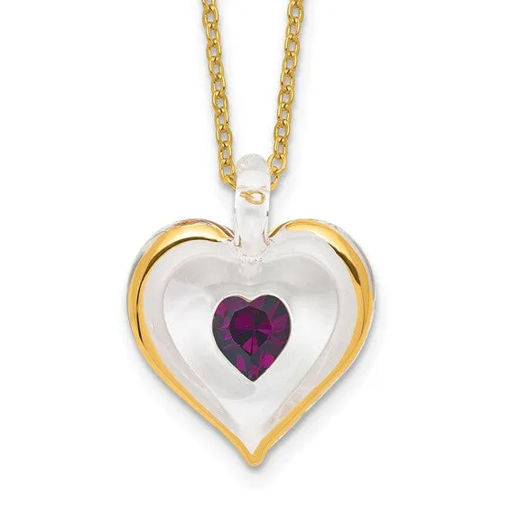 Glass Baron Birthstone Gold Trim Heart Necklaces