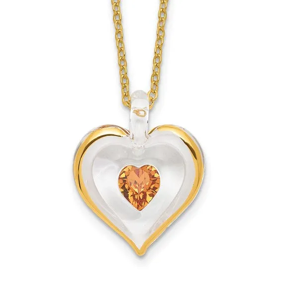 Glass Baron Birthstone Gold Trim Heart Necklaces
