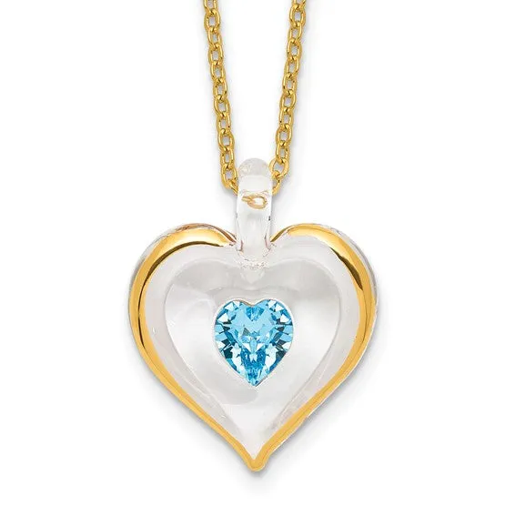 Glass Baron Birthstone Gold Trim Heart Necklaces