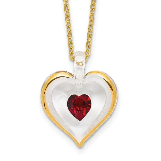 Glass Baron Birthstone Gold Trim Heart Necklaces