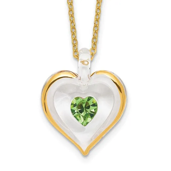 Glass Baron Birthstone Gold Trim Heart Necklaces
