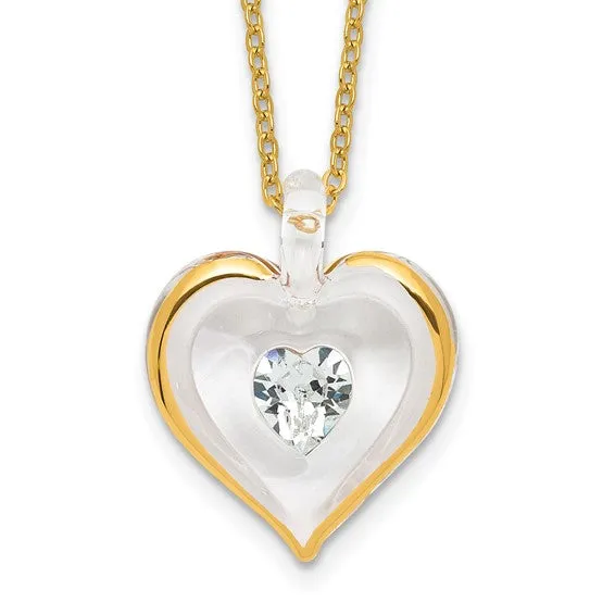 Glass Baron Birthstone Gold Trim Heart Necklaces