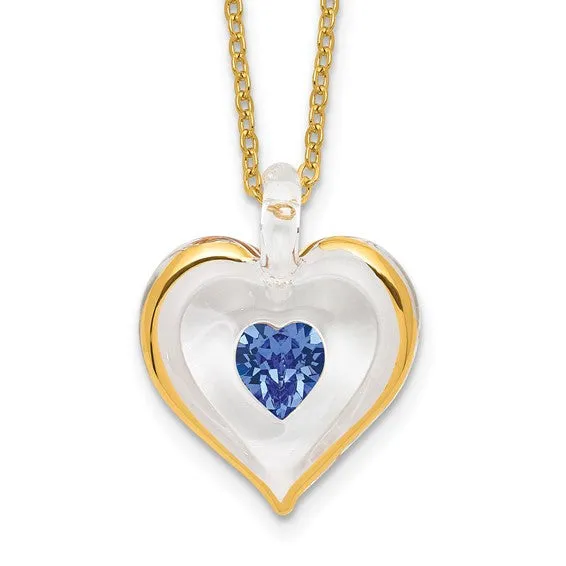 Glass Baron Birthstone Gold Trim Heart Necklaces