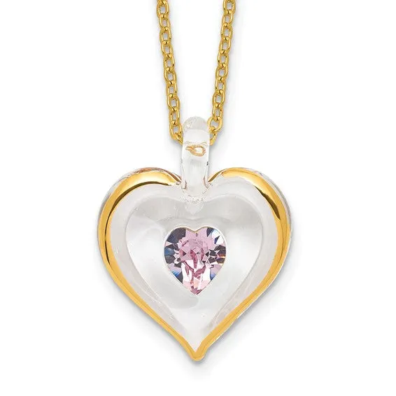 Glass Baron Birthstone Gold Trim Heart Necklaces