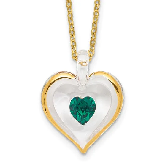 Glass Baron Birthstone Gold Trim Heart Necklaces