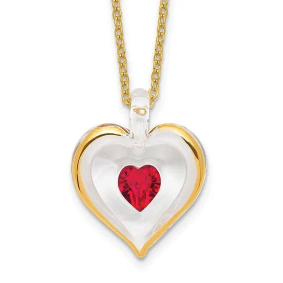Glass Baron Birthstone Gold Trim Heart Necklaces