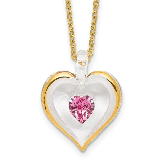 Glass Baron Birthstone Gold Trim Heart Necklaces