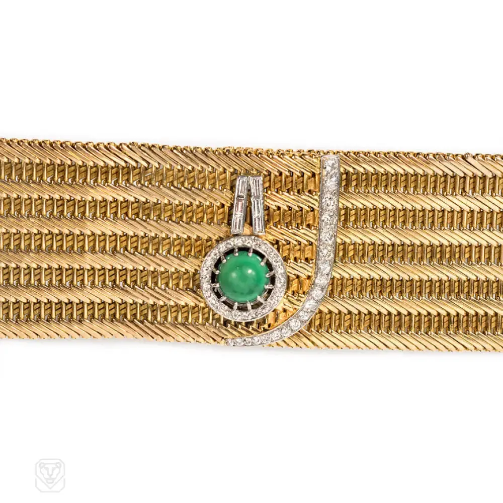 Gold and turquoise woven buttoned cuff bracelet, France