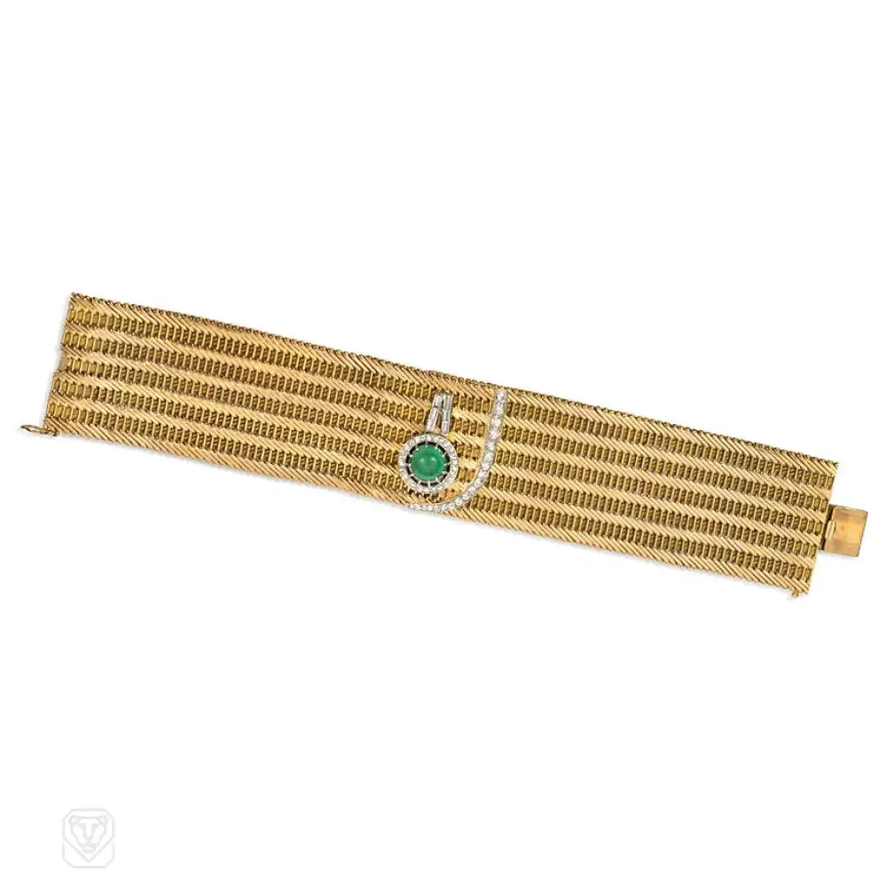 Gold and turquoise woven buttoned cuff bracelet, France