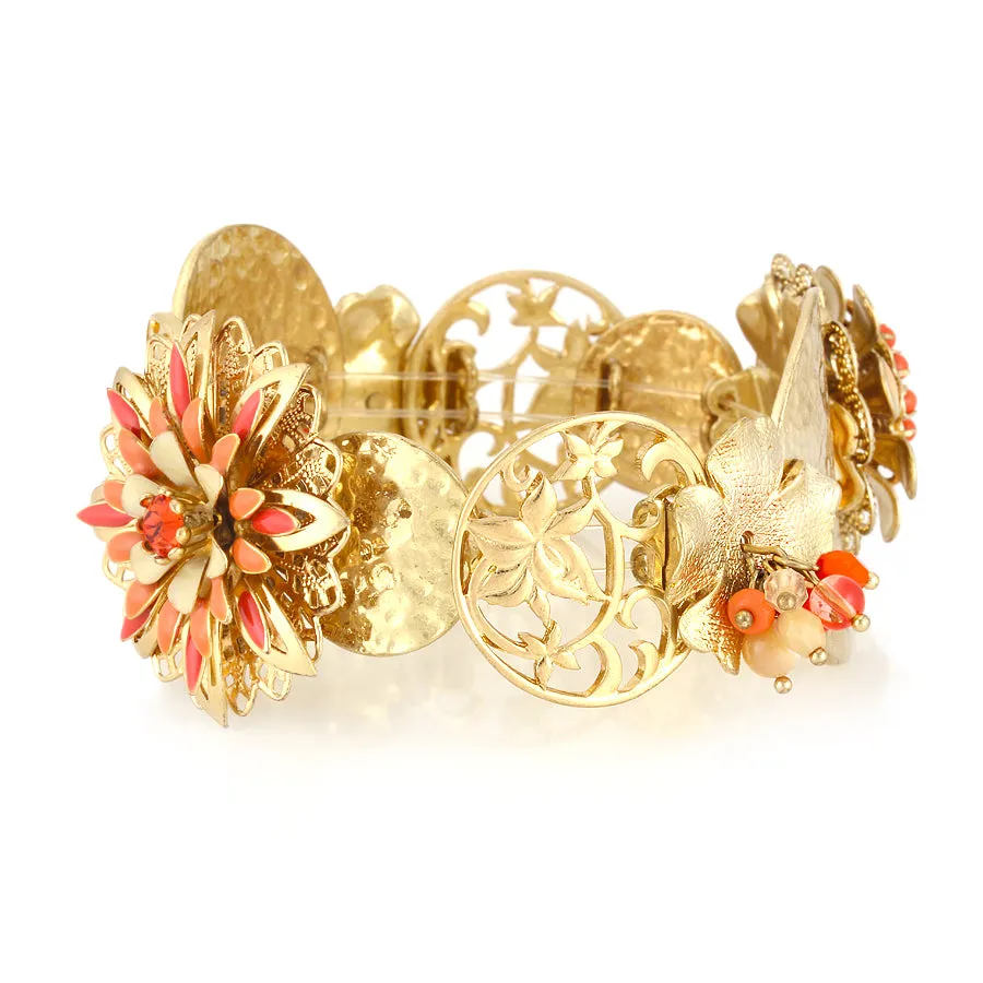 GOLD CORAL PEACH FLOWER STRETCH  BRACELETS #233CR2201