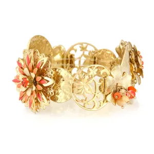 GOLD CORAL PEACH FLOWER STRETCH  BRACELETS #233CR2201