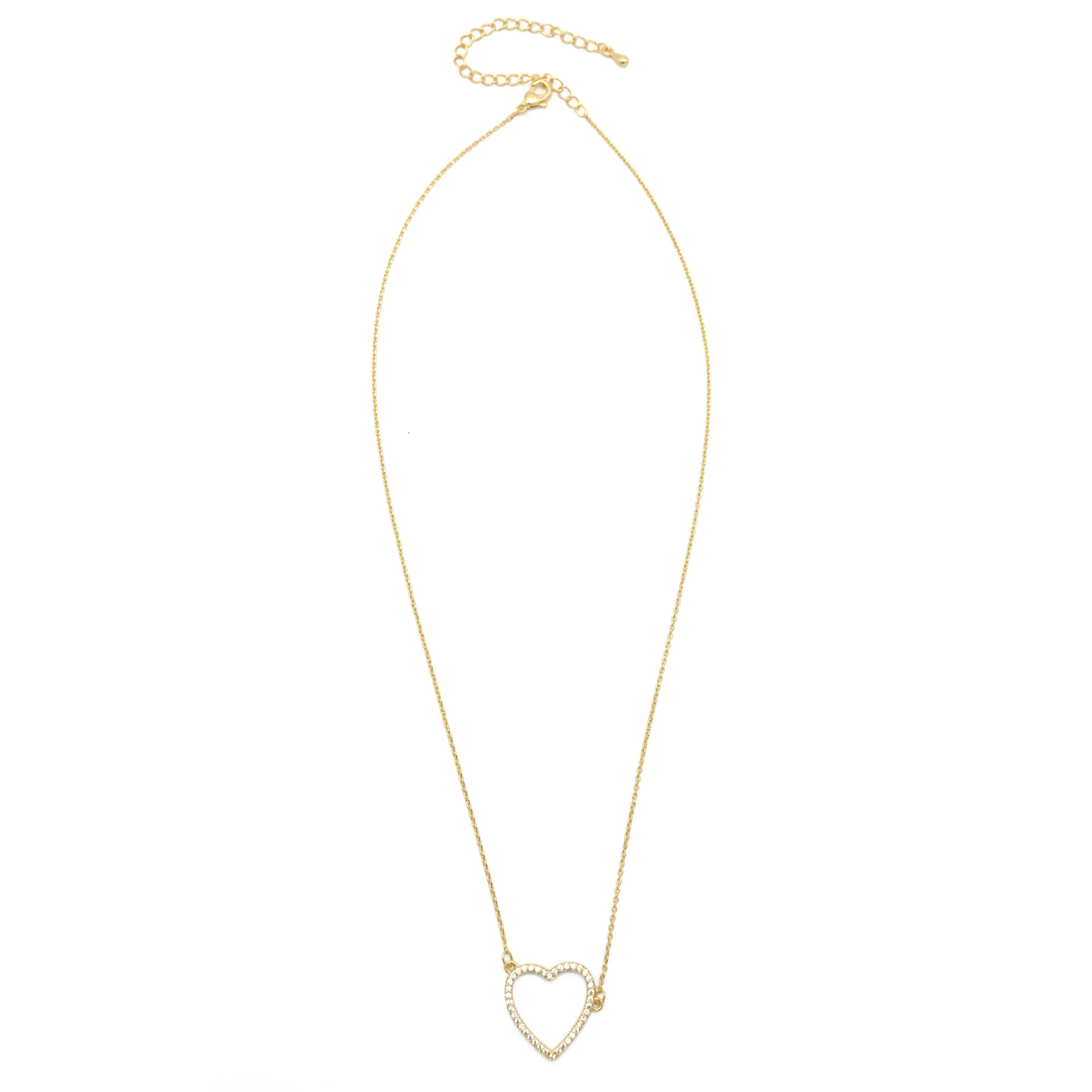 GOLD CRYSTAL HEART PENDANT SHORT NECKLACE # HNN90667GD(HE10)