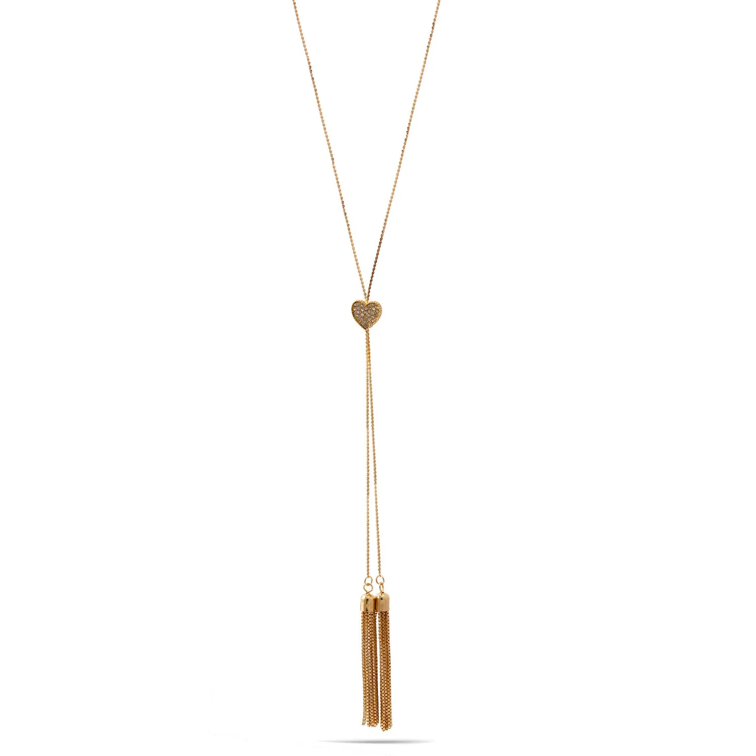 GOLD CRYSTAL HEART PENDANT WITH TASSEL NECKLACE #SQ358-0179XG (AF1)