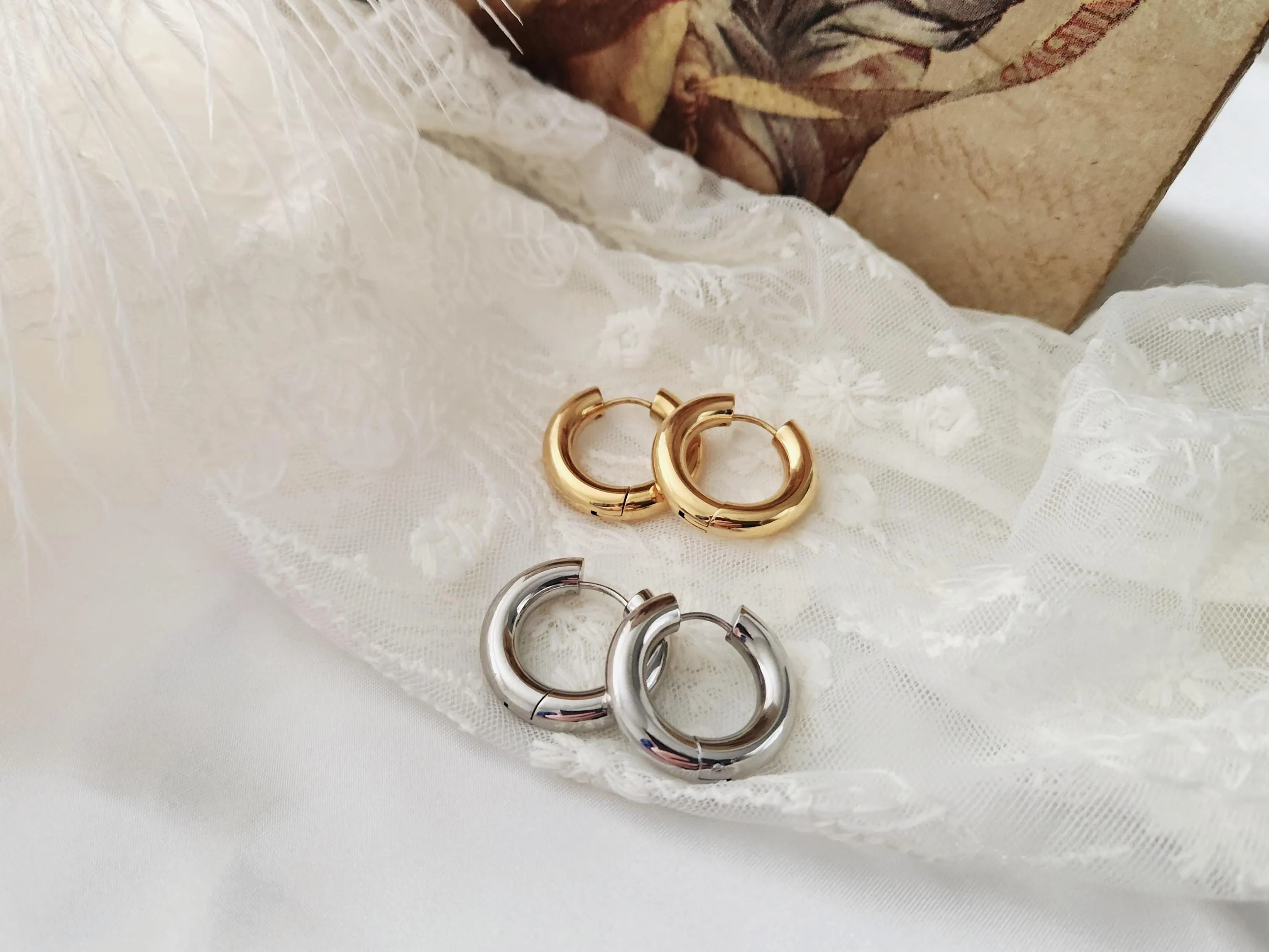 Gold Filled Hoop Earrings, Thick Hoop Earrings, Chunky Huggie Hoop Earrings For Women, Waterproof Jewelry.