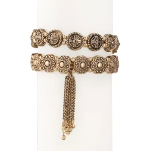 GOLD FLOWER PATTERN 2 PCS  BRACELETS #89862 GLD OX (ME3)