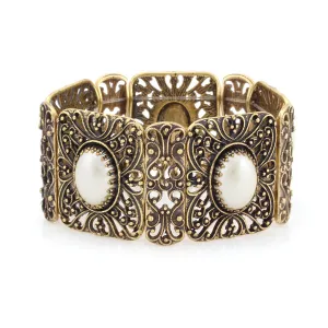 GOLD METAL FILIGREE DESIGN MOP STRETCH BRACELETS  #FW1202717 (HA12)
